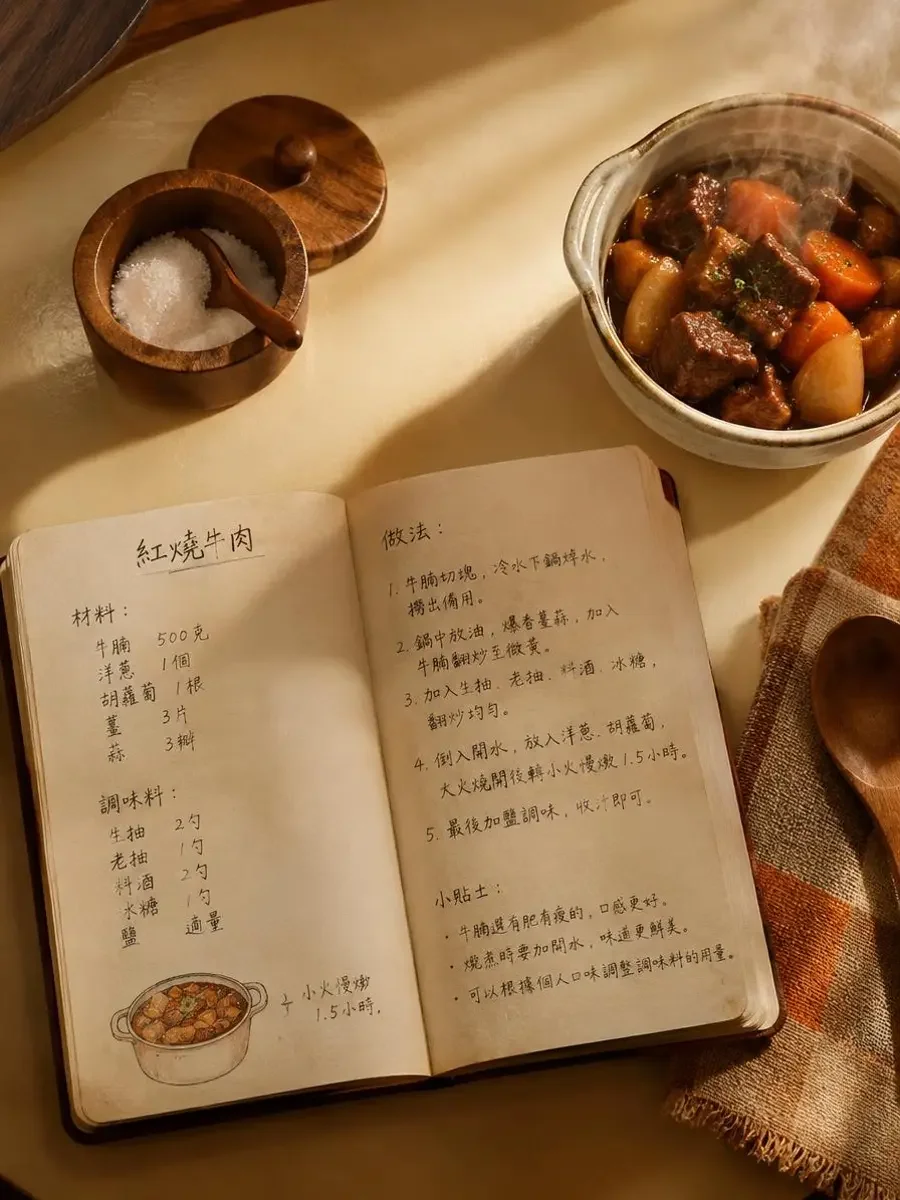 妈妈的菜谱总差一勺盐 短剧封面：摊开的手写菜谱本与一小碟盐，旁边是冒热气的家常菜
