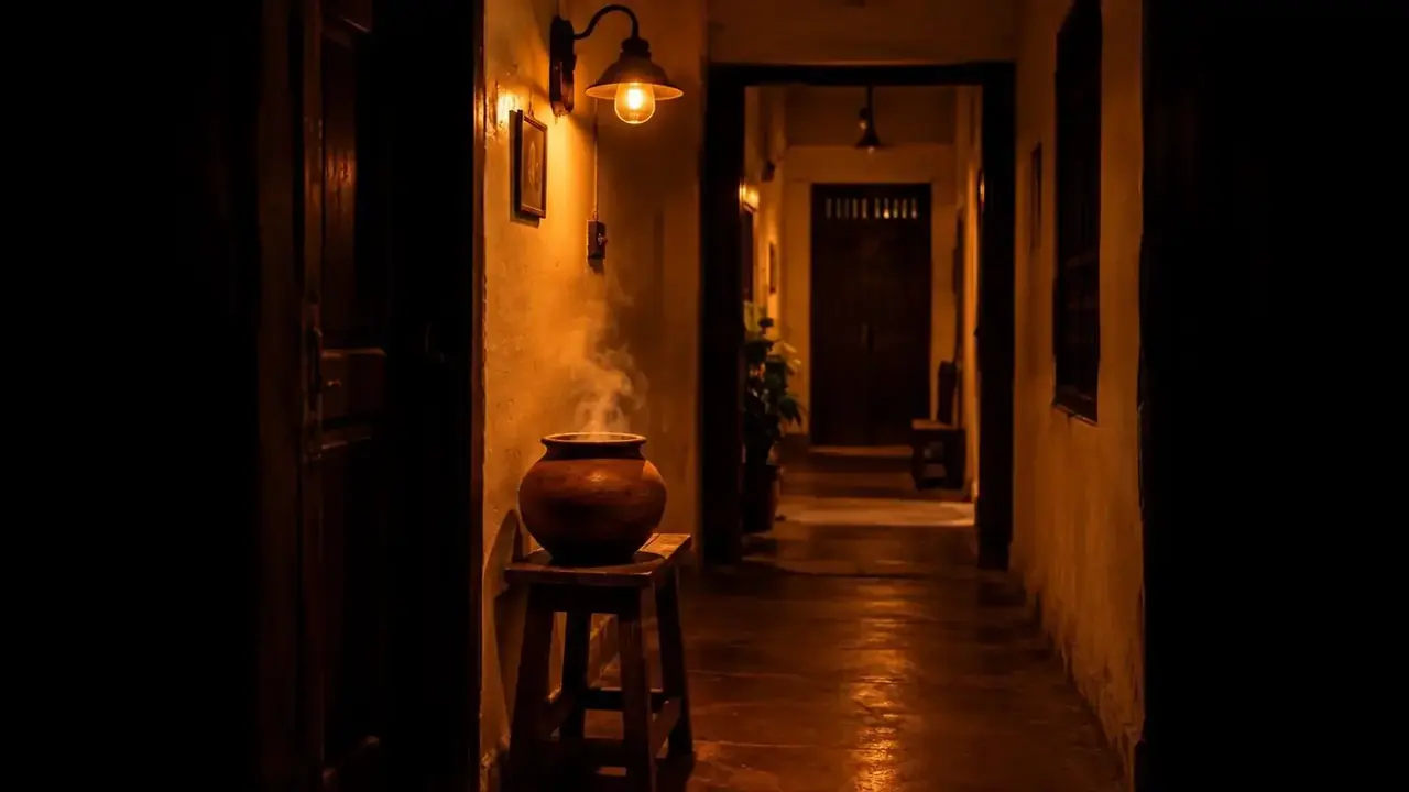 一楼的路阿姨又端来一锅汤 首屏画面：夜色旧楼道里，木凳上放着一锅冒热气的汤